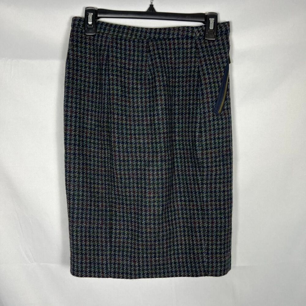 CLASSIC J.CREW Houndstooth Wool‎ Pencil Skirt with Gold Zippers